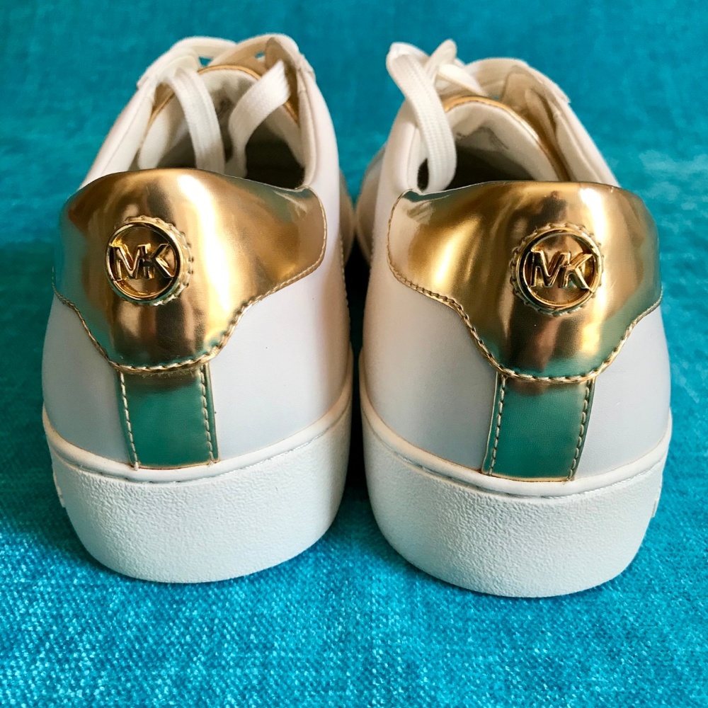 Michael Kors White & Gold Leather Sneakers Size 11 - Picture 5 of 7
